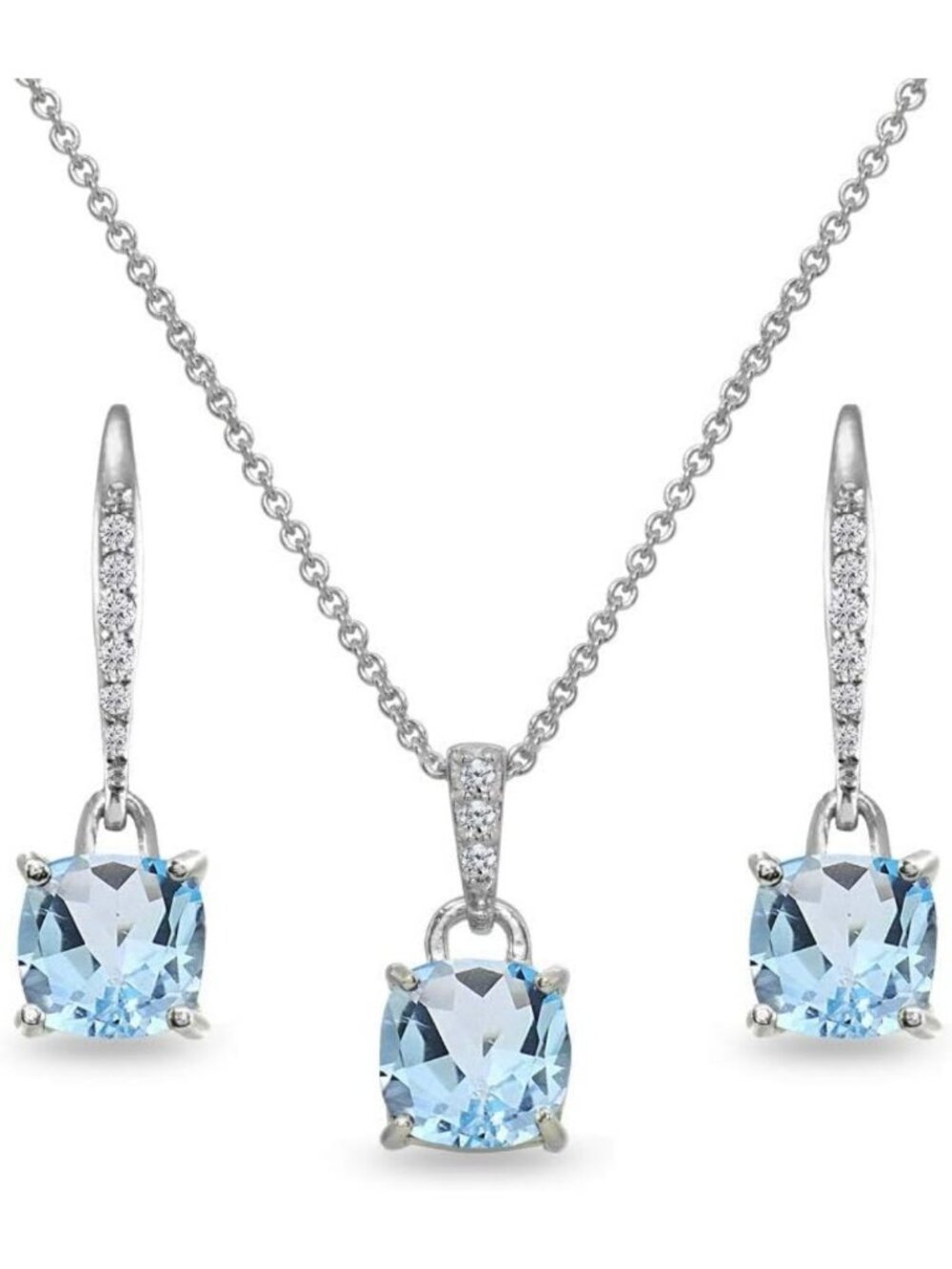 Cushion-Cut Gemstone Dangle Earrings & Pendant Necklace Set in Sterling Silver